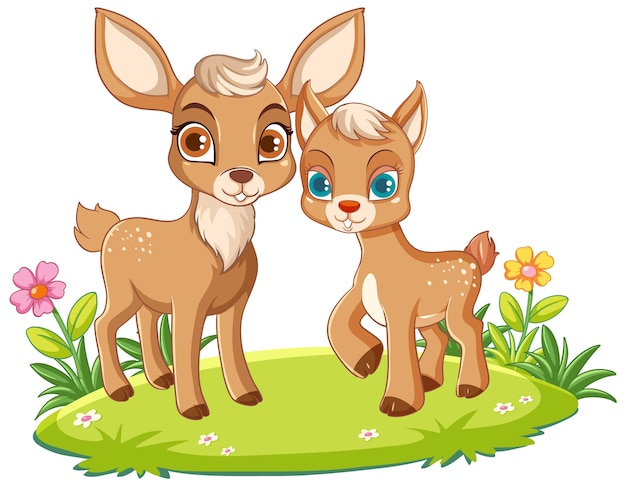 Free Vector mother deer and baby in cartoon style