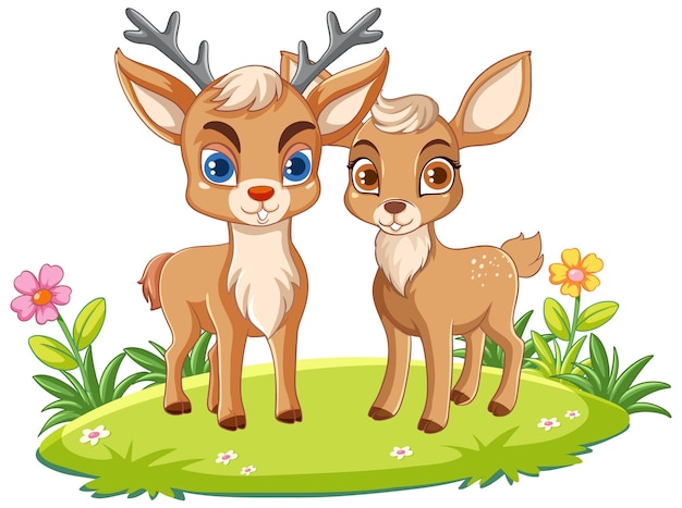 Free Vector mother deer and baby in cartoon style