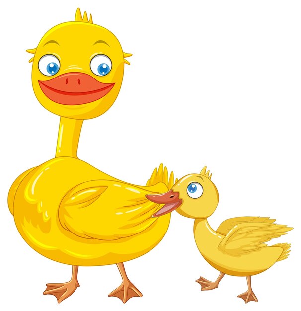 Mother duck and duckling on white background