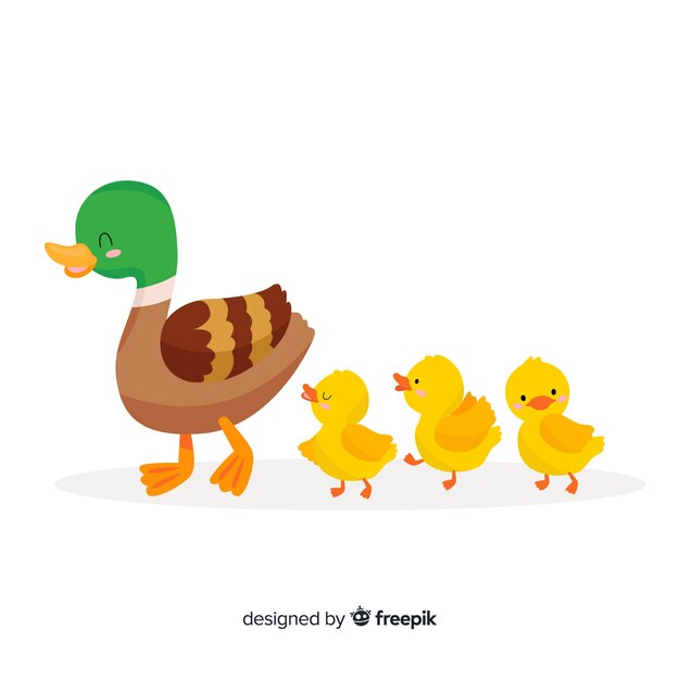 Mother duck and her ducklings spending time together