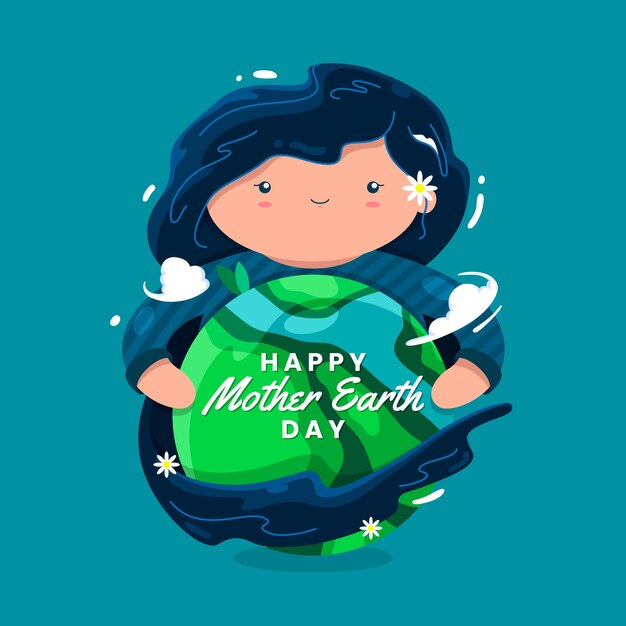 Mother earth day banner with woman hugging earth