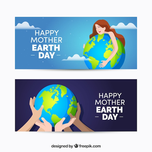 Mother earth day banners in flat design