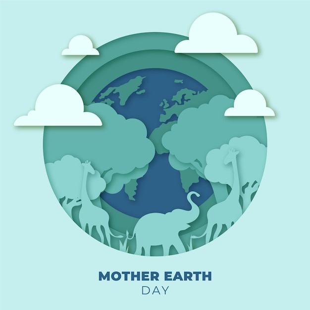 Mother earth day illustration in paper style