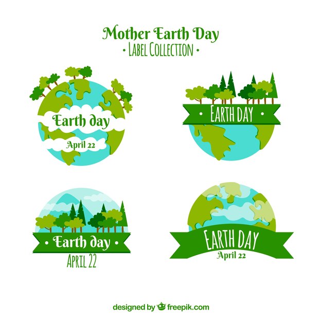 Mother earth day labels collection with world