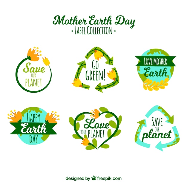 Mother earth day labels collection with world