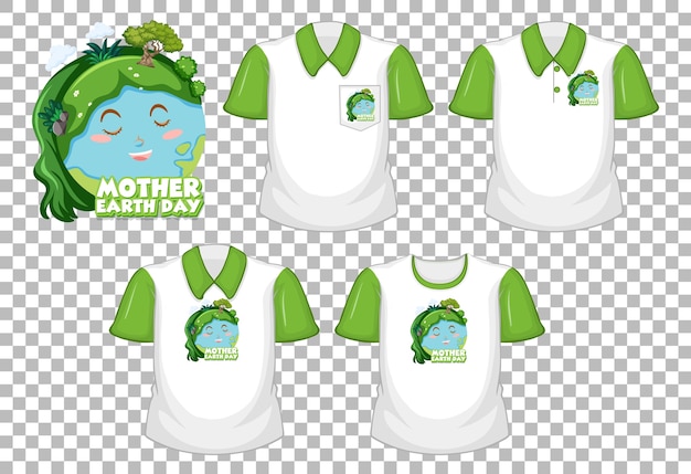 Mother earth day logo with set of different shirts isolated on transparent background