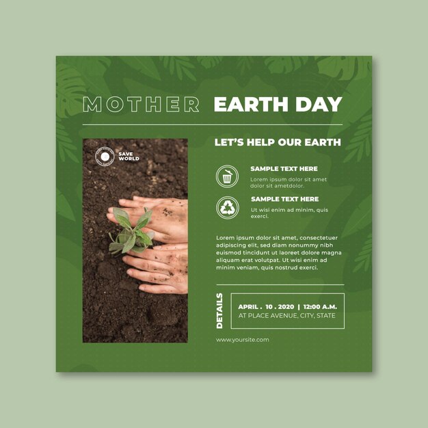 Mother earth day square flyer template