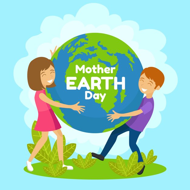 Mother earth day with people holding planet earth