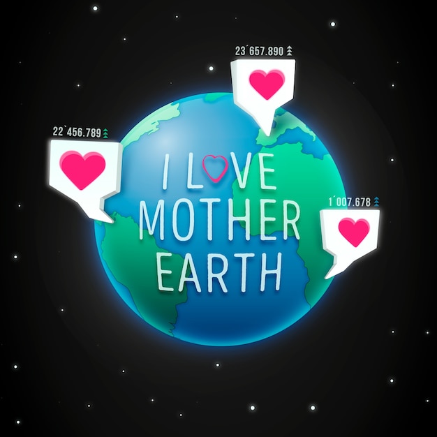 Mother earth day with planet and heart pin points