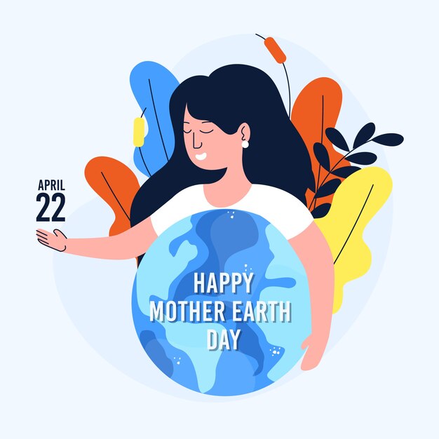 Mother earth day with woman and planet