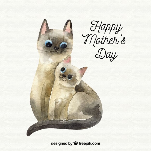 Mother's day background with cute cats in watercolor style