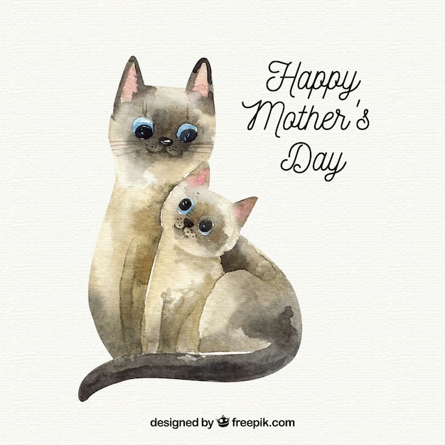 Mother's day background with cute cats in watercolor style