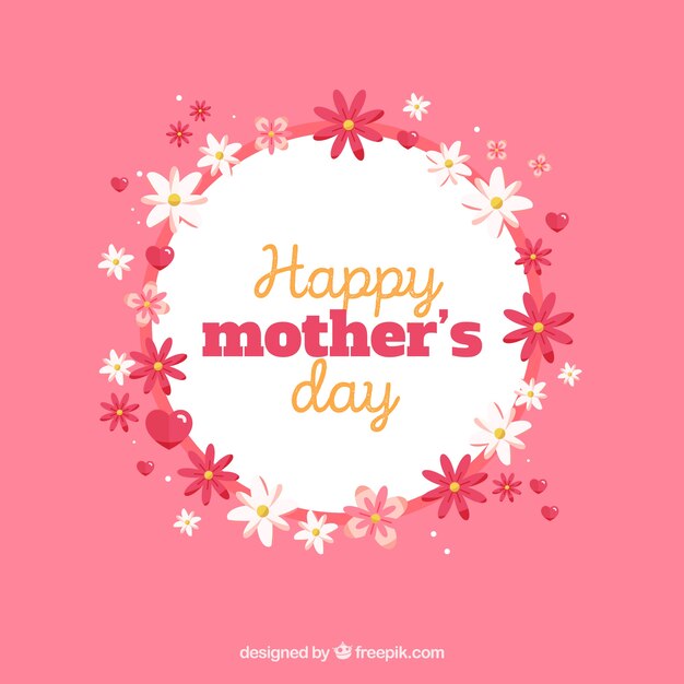 Mother's day background with floral circle in flat style