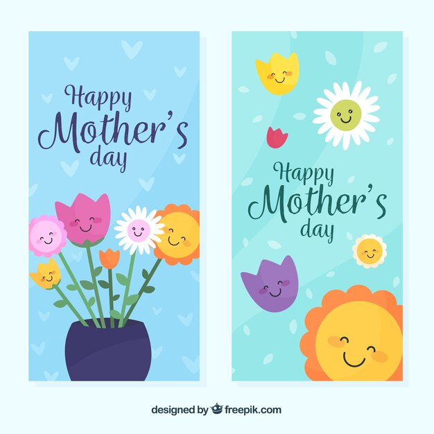 Mother's day banners with flowers in flat style