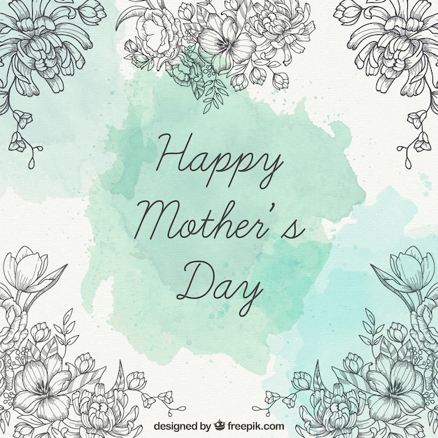 Free vector mother's day card with hand drawn flowers details