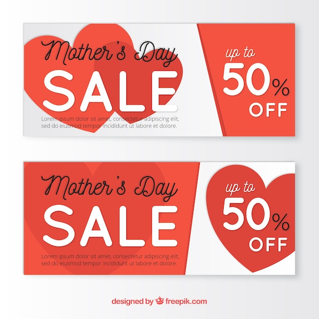 Mother's day sale banners with red hearts