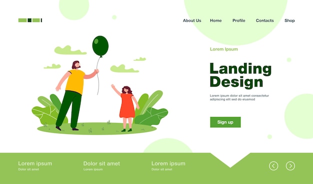 Free Vector mother with balloon for daughter landing page in flat style