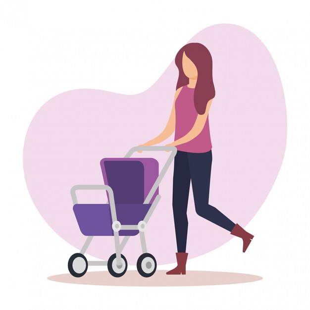 Mother with cart baby character