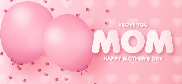 Mothers day Banner with Realistic Pink Balloons Background