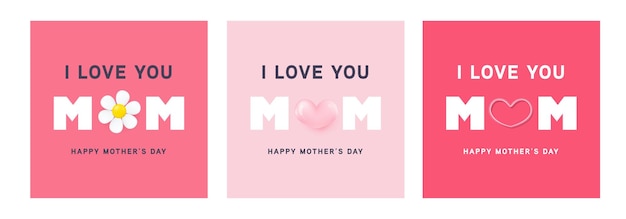 Free Vector mothers day design set with the inscription i love you mom vector design paper cut style