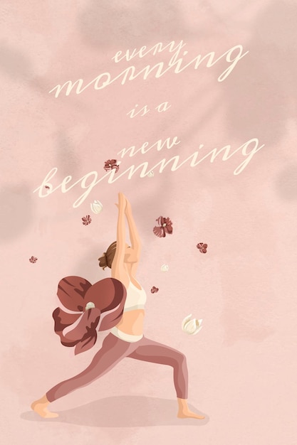 Free Vector motivational quote editable template health and wellness yoga woman pink floral banner