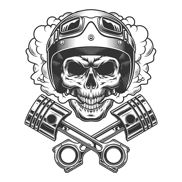 Moto racer skull in smoke cloud