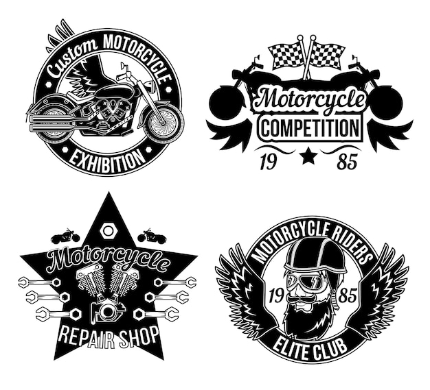 Free Vector motorcycle exhibition badge collection