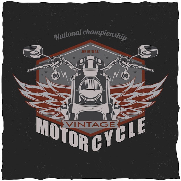 Free Vector motorcycle t-shirt label design with illustration of classic motorcycle.