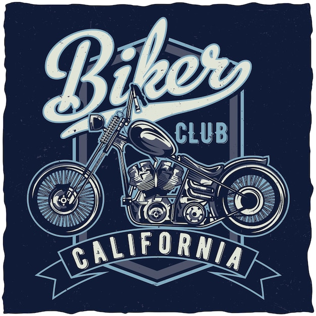 Free vector motorcycle theme t-shirt  design with illustration of custum bike