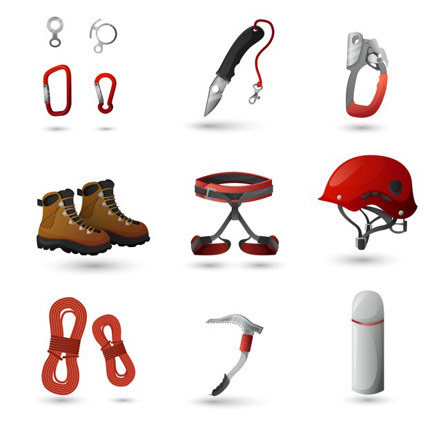 Mountain climbing icons set