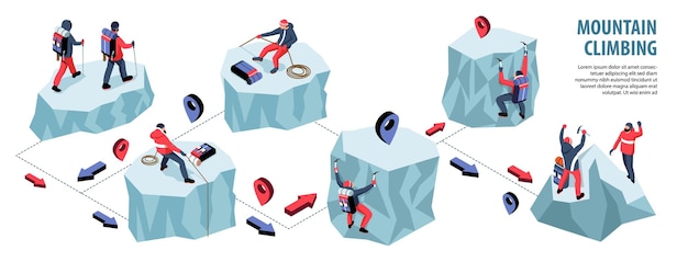 mountain climbing isometric infographic