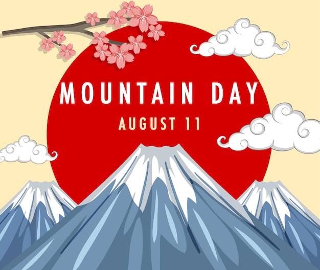 Mountain Day banner with Mount Fuji and Red Sun