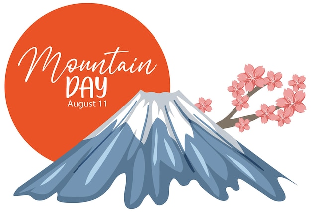 Mountain Day in Japan banner with Mount Fuji and Red Sun