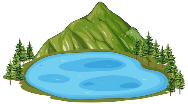 Free Vector mountain lake with pine trees