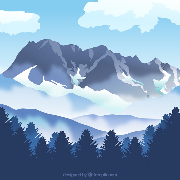 Mountain landscape background with fog