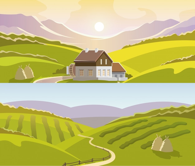 Free Vector mountain landscape banner set