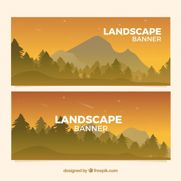 Free Vector mountain landscape banners at sunset