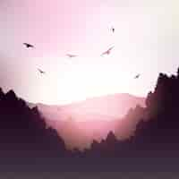 Free vector mountain landscape in pink tones