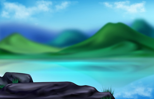 Free Vector mountain landscape, summer blurred illustration