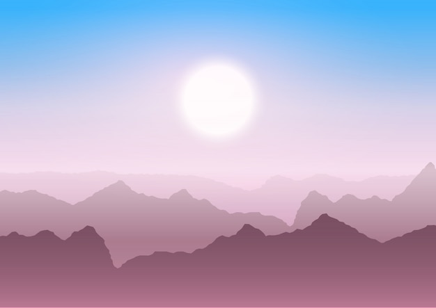 Free Vector mountain landscape at sunset 