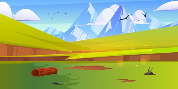 Free vector mountain landscape with green meadows