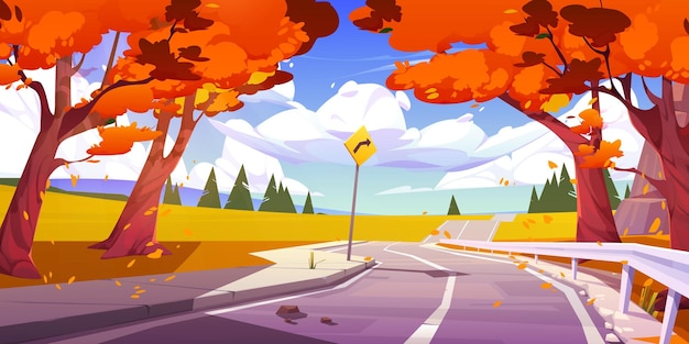 Free Vector mountain valley fall landscape with highway road