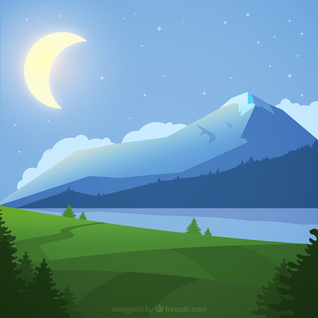 Free Vector mountainous night landscape background