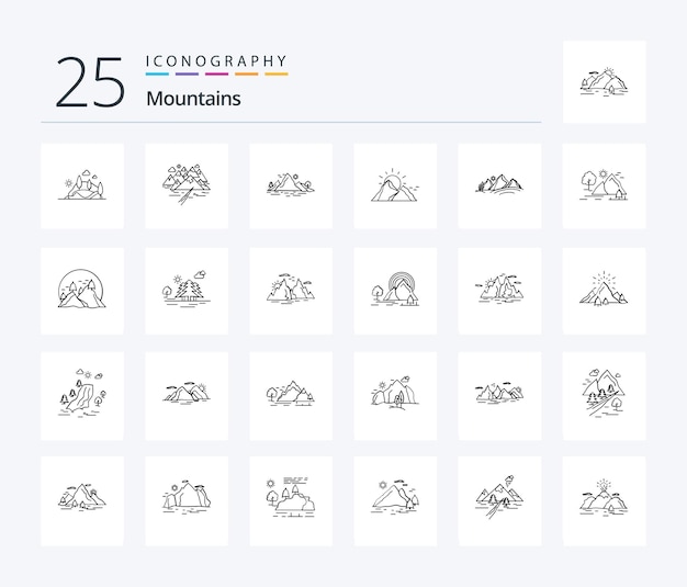 Mountains 25 Line icon pack including hill mountain hill landscape nature