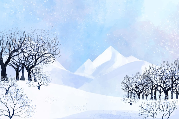 Free Vector mountains and branches of trees winter landscape