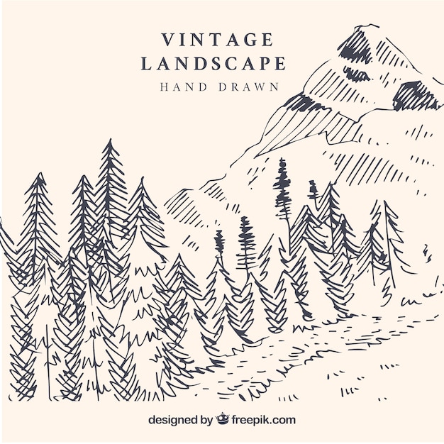 Mountains landscape hand drawn