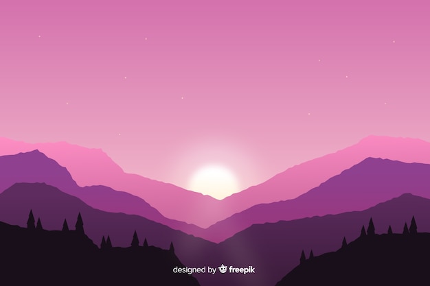 Free Vector mountains landscape pink background