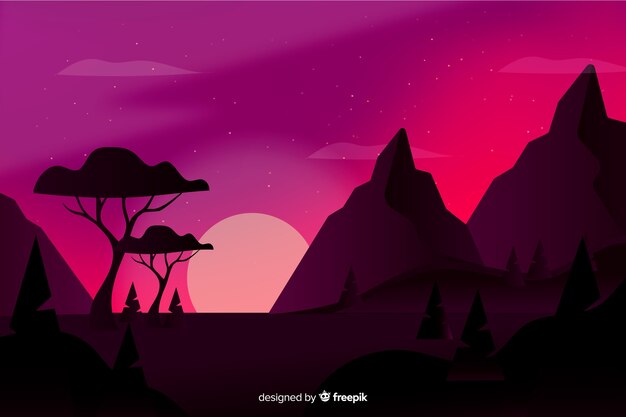 Mountains landscape with pink sky