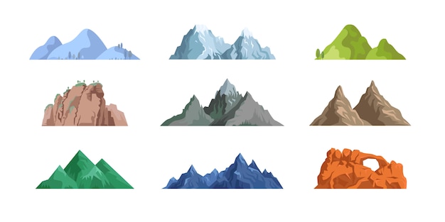 Free Vector mountains and rocks flat icon collection