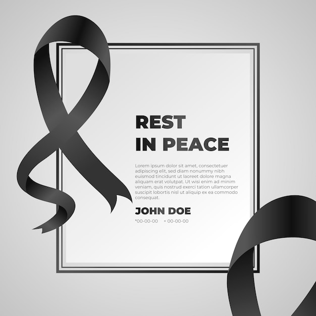 Mourning ribbon with rest in peace frame